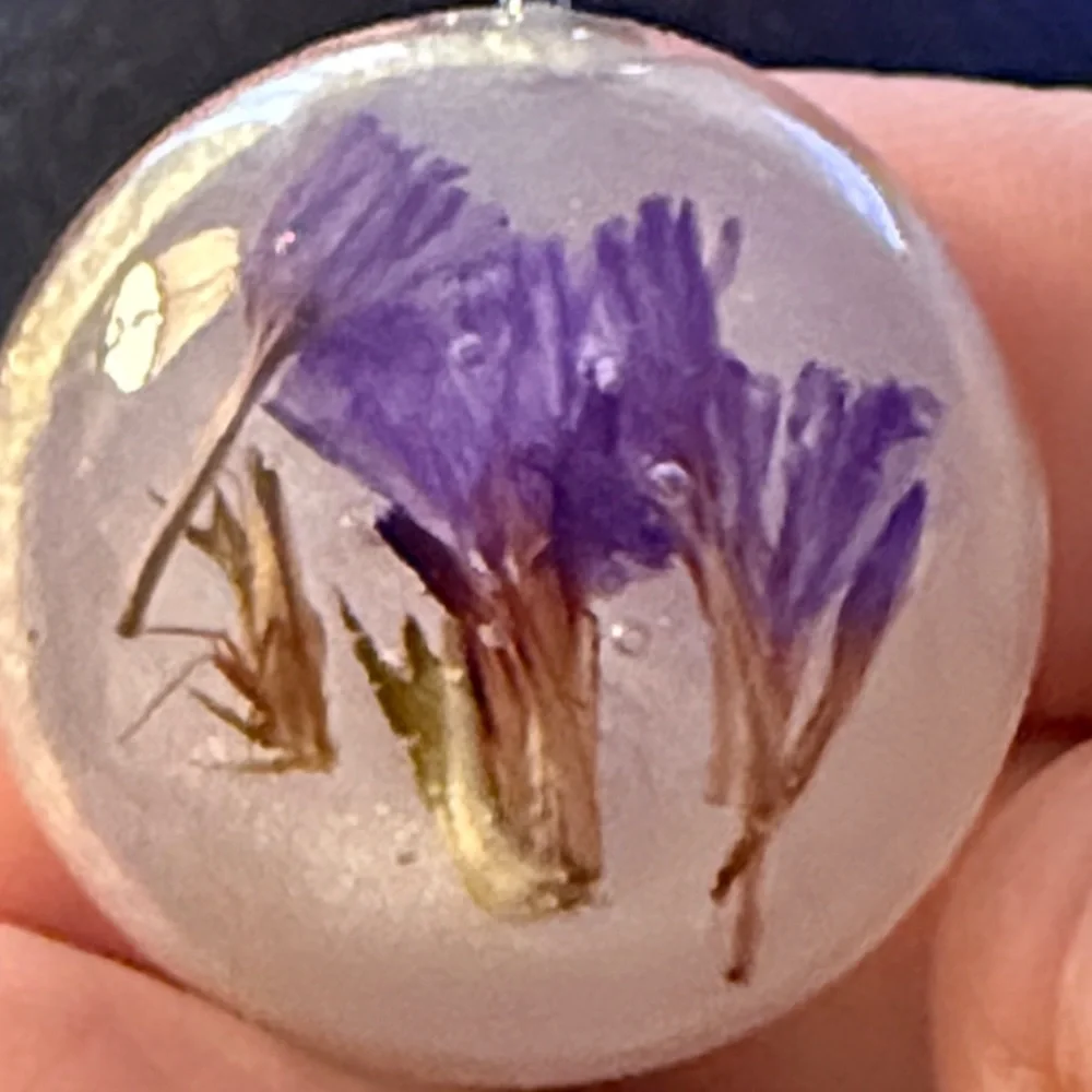 Unique Resin Handcrafted Purple Floral Pendant Necklace - Picture 6 of 6